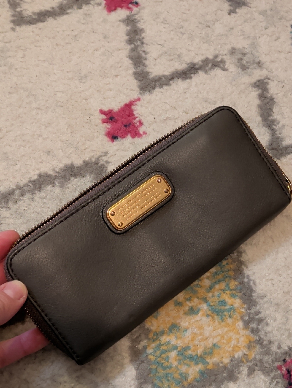 Marc by Marc Jacobs Dark Brown Leather Zip Wallet with Gold Plaque